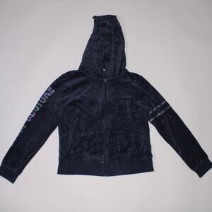 Y2K Navy Blue Juicy Couture Zip Up Jacket With Sequins Size M